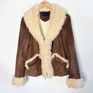 Vintage Y2K INC Jacket Faux Fur Trim Faux Leather Boho Hippie 90's Women Large